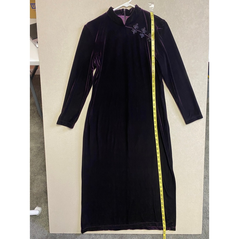 KC Spencer New York Vintage Purple Velvet Mandarin Collar Maxi Dress 12P 100093 - Picture 7 of 8
